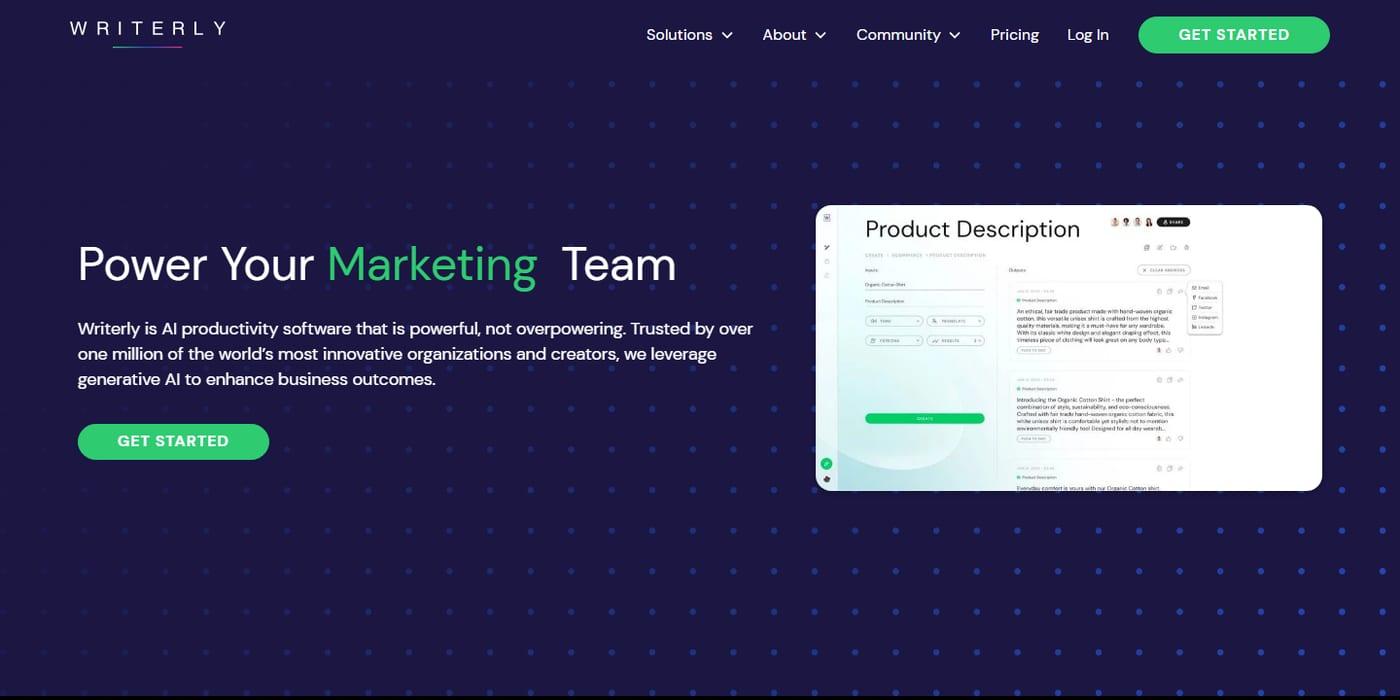 Writerly AI content platform home page